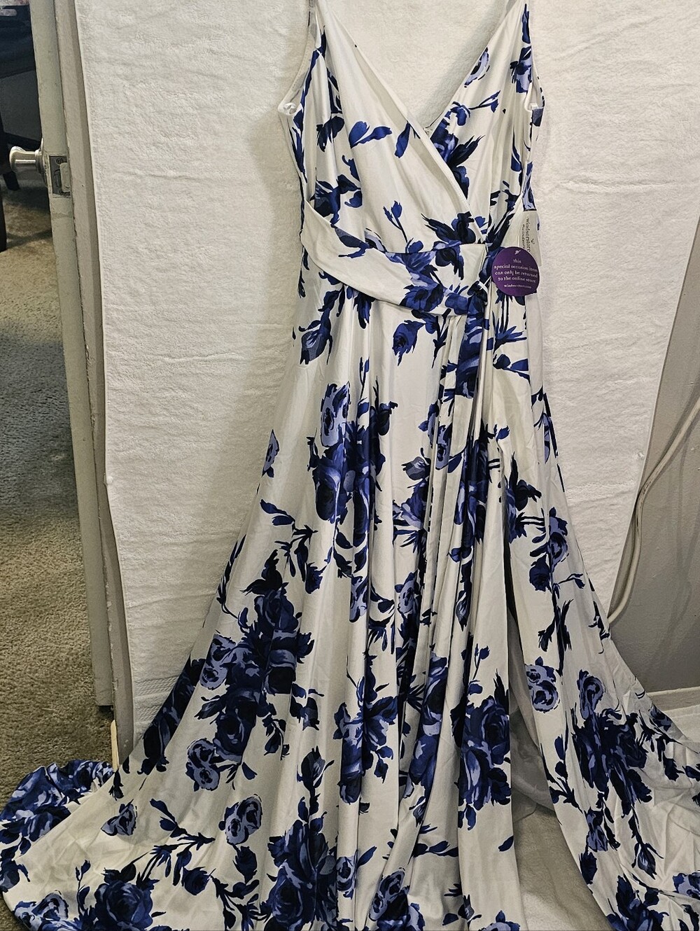 Windsor White Maxi Dress with Blue Floral Print